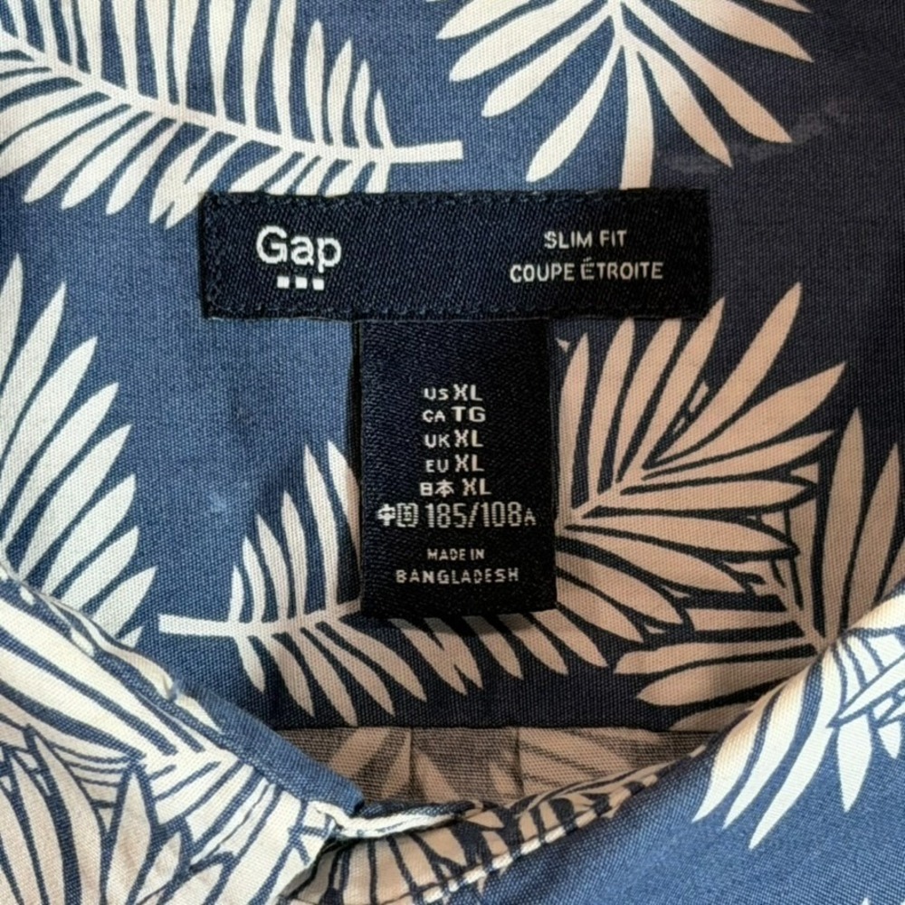 Gap Button Up Shirt Mens XL Blue Floral Leaf Print Slim Fit Long Sleeve - Picture 3 of 11